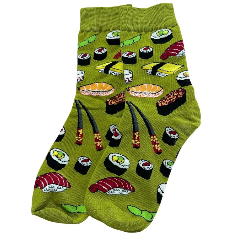 8 Pair Colorful Food Crew Socks Bundle Novelty Sushi Apple Donut Cupcake NEW